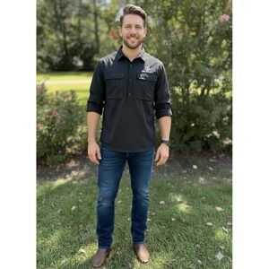 Riton Mens Long Sleeve Button Up Shirt Black Size L Under Armour Style‎ Pocketed